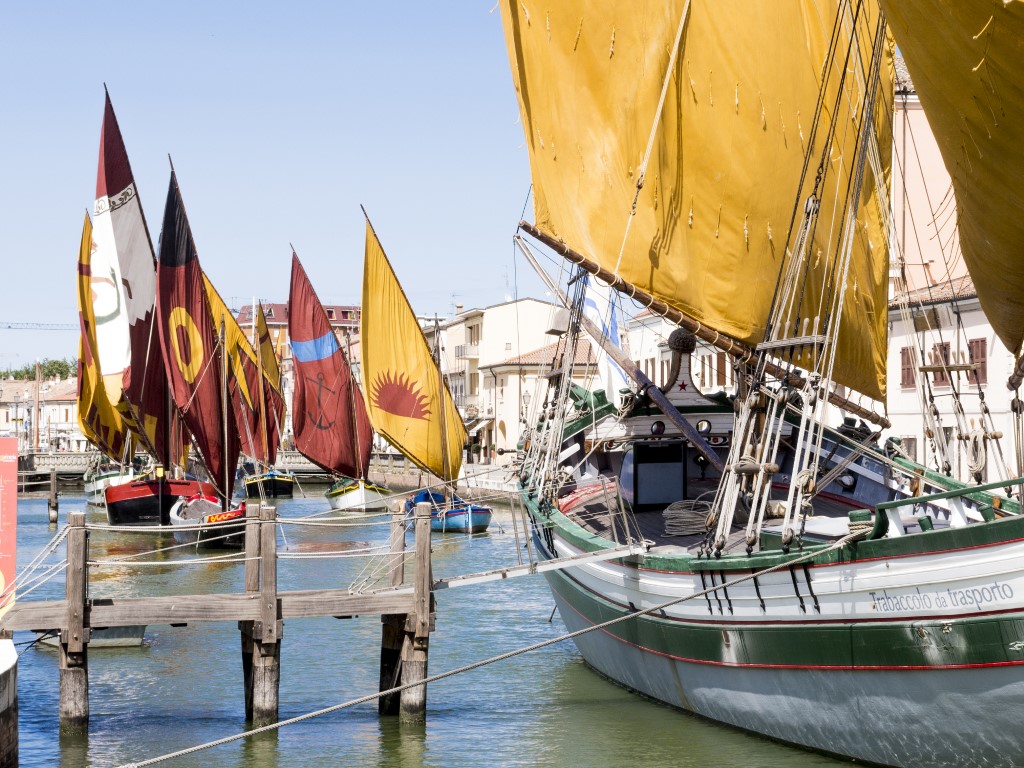 Canal in Cesenatico with traditonal boats