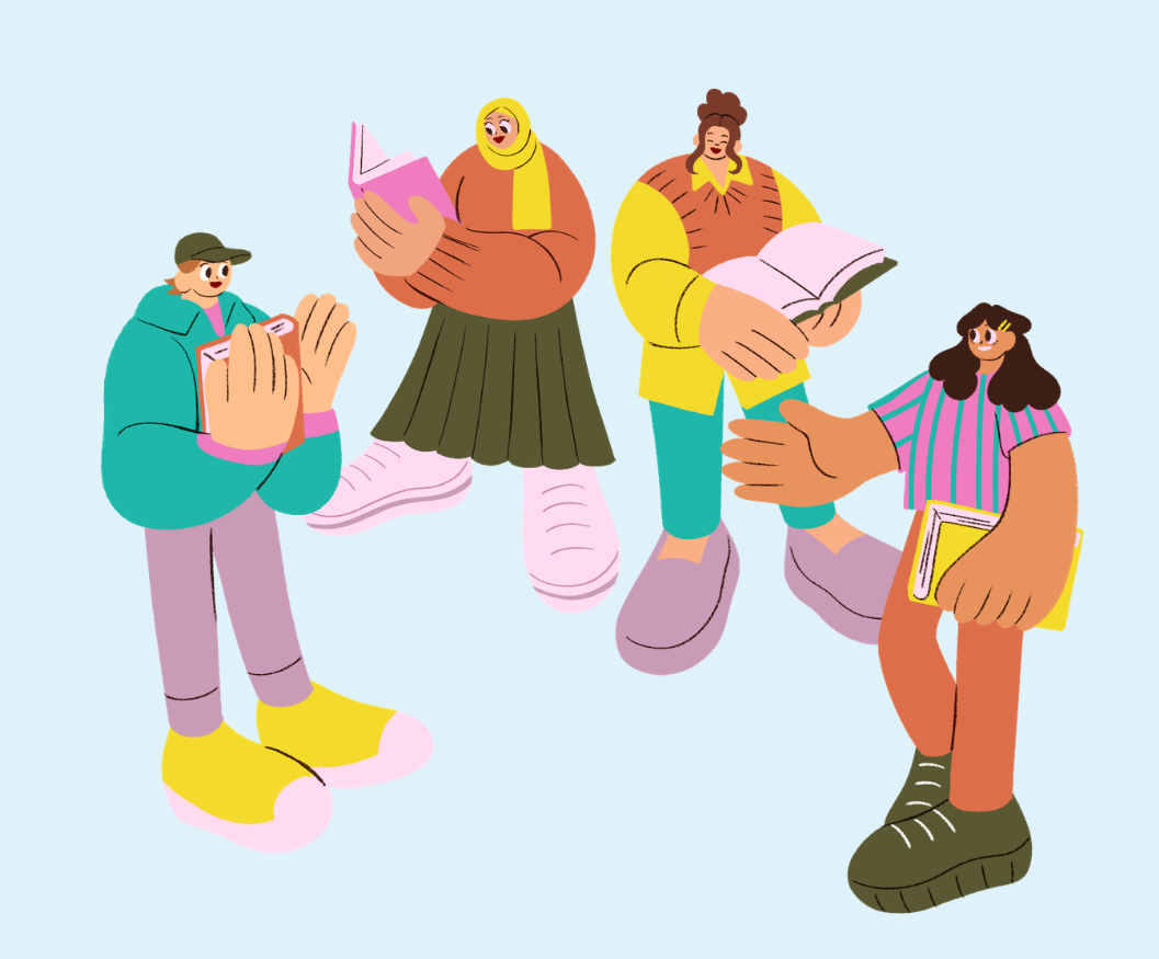 Cartoon image of four people