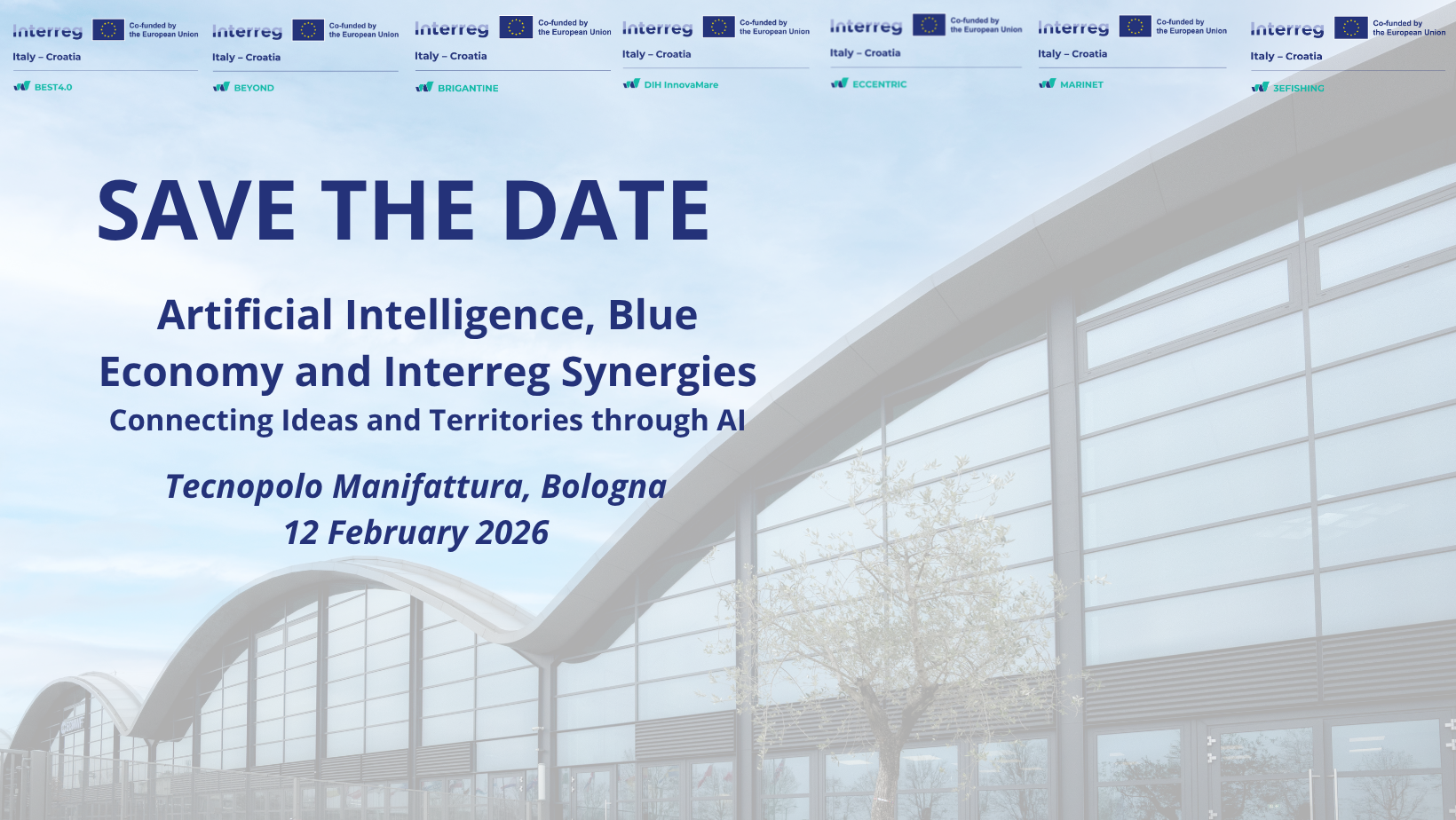 The Save the date for the Event about Blue Economy and Artificial Intelligence organized in Bologna on 12 February 2026 at the Dama Tecnopolo